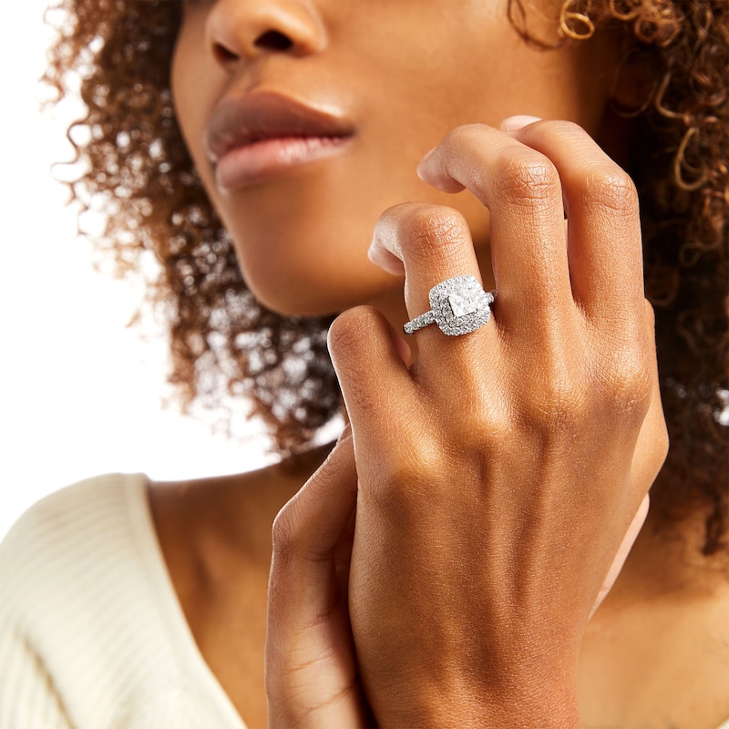 Main Image 2 of 1-3/4 CT. T.W. Certified Princess-Cut Lab-Grown Diamond Double Frame Engagement Ring in 14K White Gold (F/VS2)