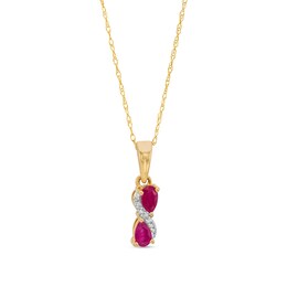 Pear-Shaped Ruby and Diamond Accent Swirl Two Stone Pendant in 10K Gold
