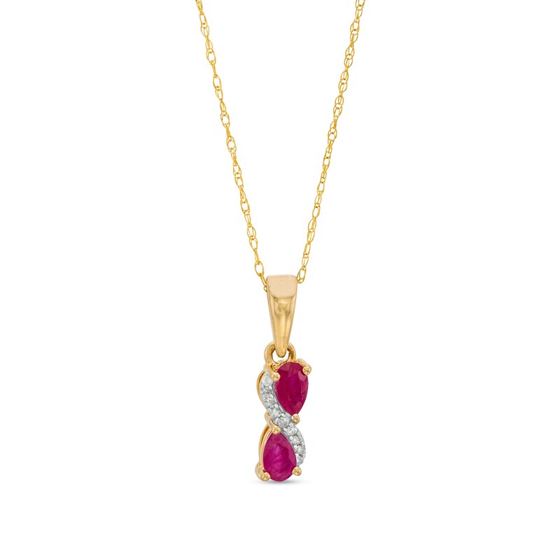 Main Image 1 of Pear-Shaped Ruby and Diamond Accent Swirl Two Stone Pendant in 10K Gold