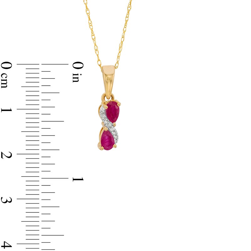 Main Image 3 of Pear-Shaped Ruby and Diamond Accent Swirl Two Stone Pendant in 10K Gold