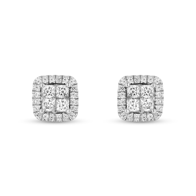 Enchanted Disney Cinderella 1/2 CT. T.W. Quad Princess-Cut Diamond Frame Stud Earrings in Sterling Silver