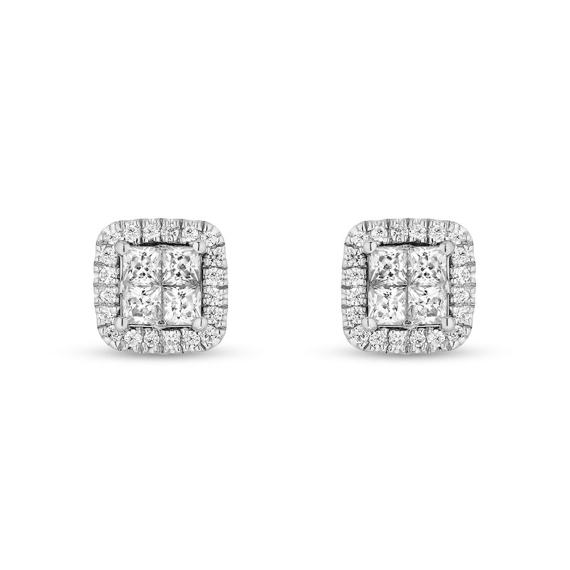 Enchanted Disney Cinderella 1/2 CT. T.W. Quad Princess-Cut Diamond Frame Stud Earrings in Sterling Silver