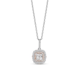 Enchanted Disney Belle 1/2 CT. T.W. Quad Princess-Cut Diamond Frame Pendant in Sterling Silver and 10K Rose Gold – 19&quot;