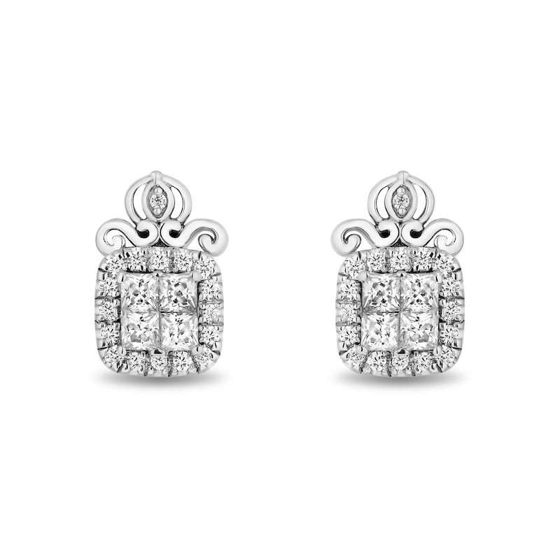 Main Image 2 of Enchanted Disney Cinderella 3/8 CT. T.W. Quad Princess-Cut Diamond Frame Stud Earrings in Sterling Silver