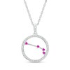 Thumbnail Image 0 of Lab-Created Ruby and White Lab-Created Sapphire Aries Circle Outline Pendant in Sterling Silver