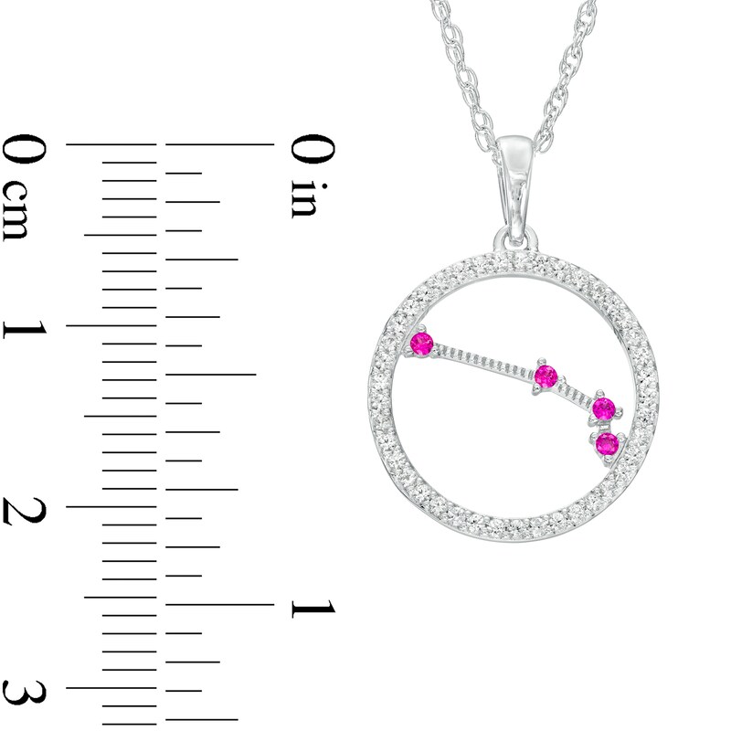 Lab-Created Ruby and White Lab-Created Sapphire Aries Circle Outline Pendant in Sterling Silver