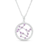 Thumbnail Image 0 of Lab-Created Amethyst and White Lab-Created Sapphire Gemini Circle Outline Pendant in Sterling Silver