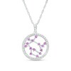 Thumbnail Image 0 of Lab-Created Amethyst and White Lab-Created Sapphire Gemini Circle Outline Pendant in Sterling Silver