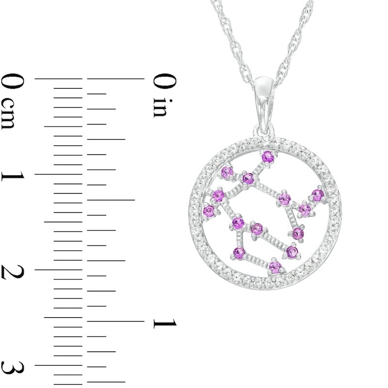 Lab-Created Amethyst and White Lab-Created Sapphire Gemini Circle Outline Pendant in Sterling Silver
