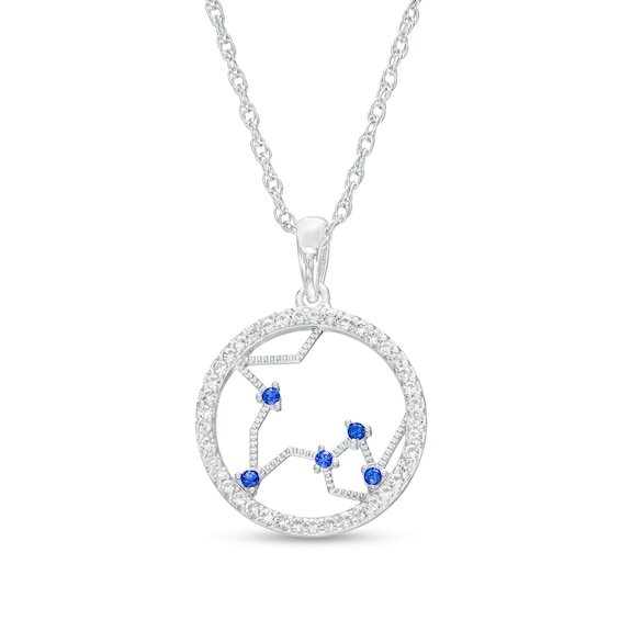 Blue and White Lab-Created Sapphire Pisces Circle Outline Pendant in Sterling Silver