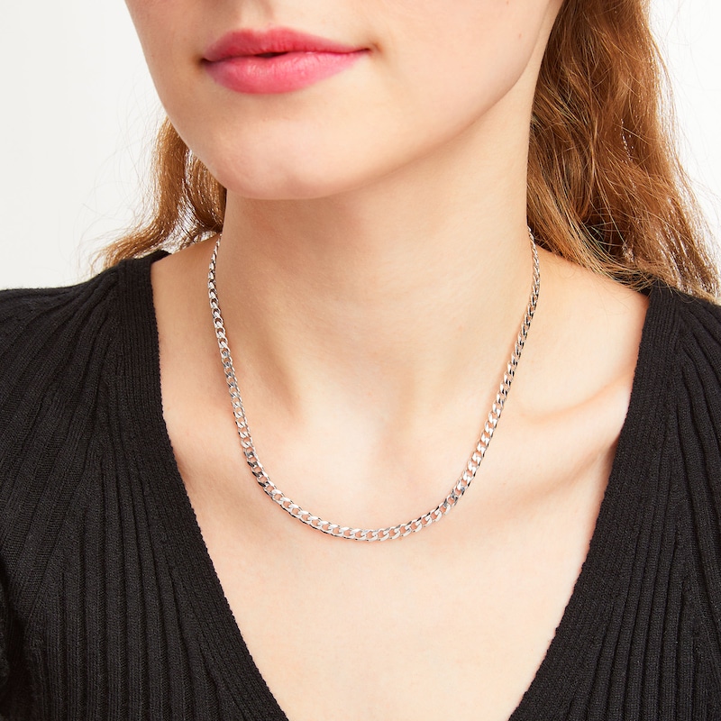 Main Image 2 of 4.3mm Diamond-Cut Curb Chain Necklace in Solid Sterling Silver  - 18"