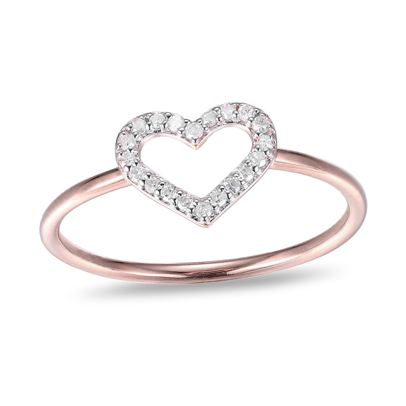 Main Image 1 of 1/10 CT. T.W. Diamond Heart Outline Ring in Sterling Silver with 18K Rose Gold Plate