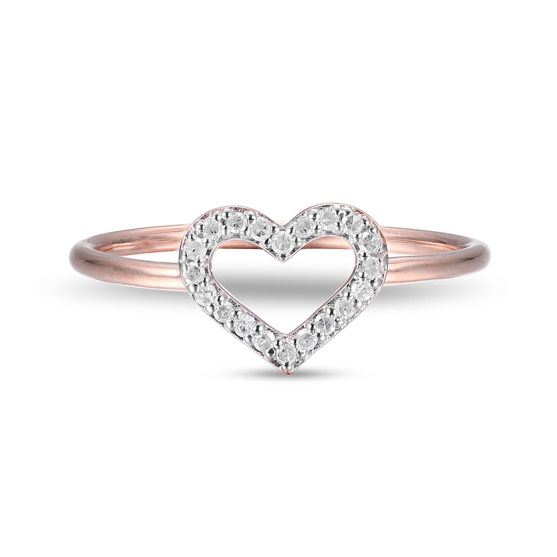 Main Image 3 of 1/10 CT. T.W. Diamond Heart Outline Ring in Sterling Silver with 18K Rose Gold Plate
