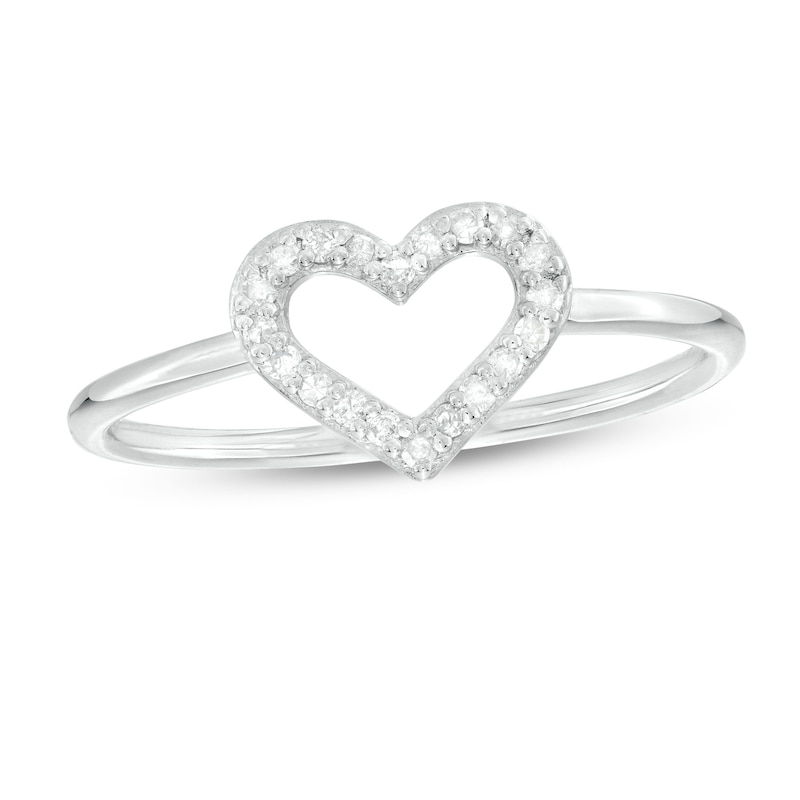 Main Image 1 of 1/10 CT. T.W. Diamond Heart Outline Ring in Sterling Silver