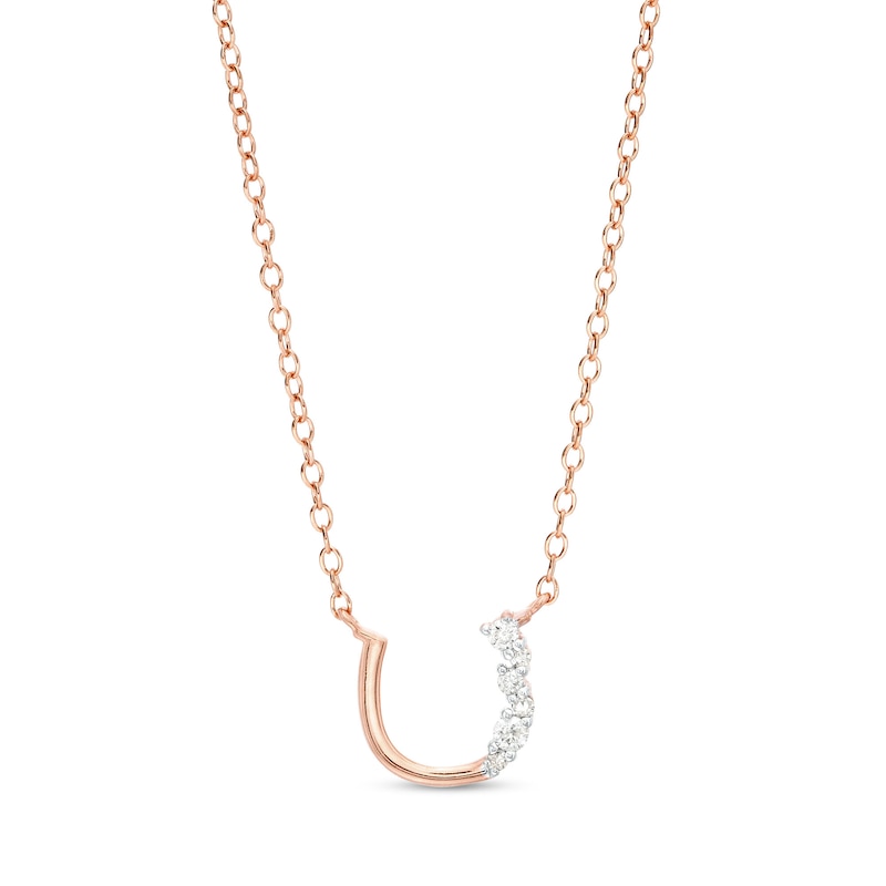 Main Image 1 of 1/15 CT. T.W. Diamond Horseshoe Necklace in Sterling Silver with 18K Rose Gold Plate