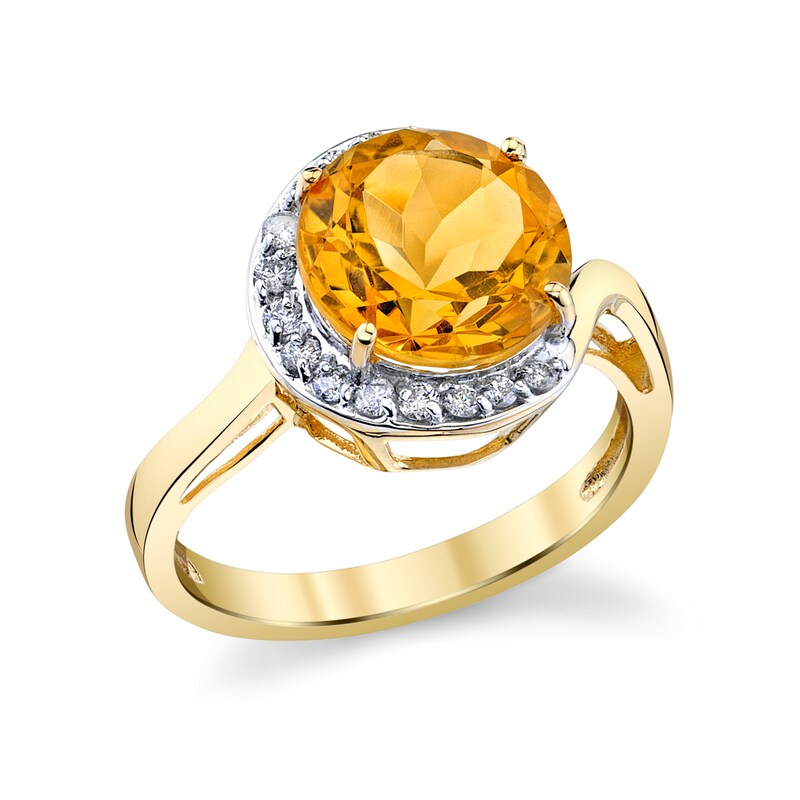 Main Image 1 of 10.0mm Citrine and 1/5 CT. T.W. Diamond Swirl Frame Ring in 14K Gold