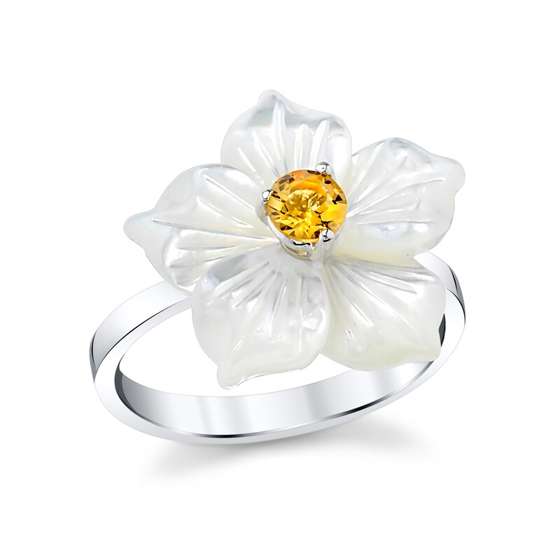 Main Image 1 of 4.0mm Citrine and Mother-of-Pearl Flower Ring in Sterling Silver