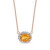 Thumbnail Image 1 of Oval Citrine and 1/4 CT. T.W. Diamond Frame Sideways Necklace in 14K Rose Gold