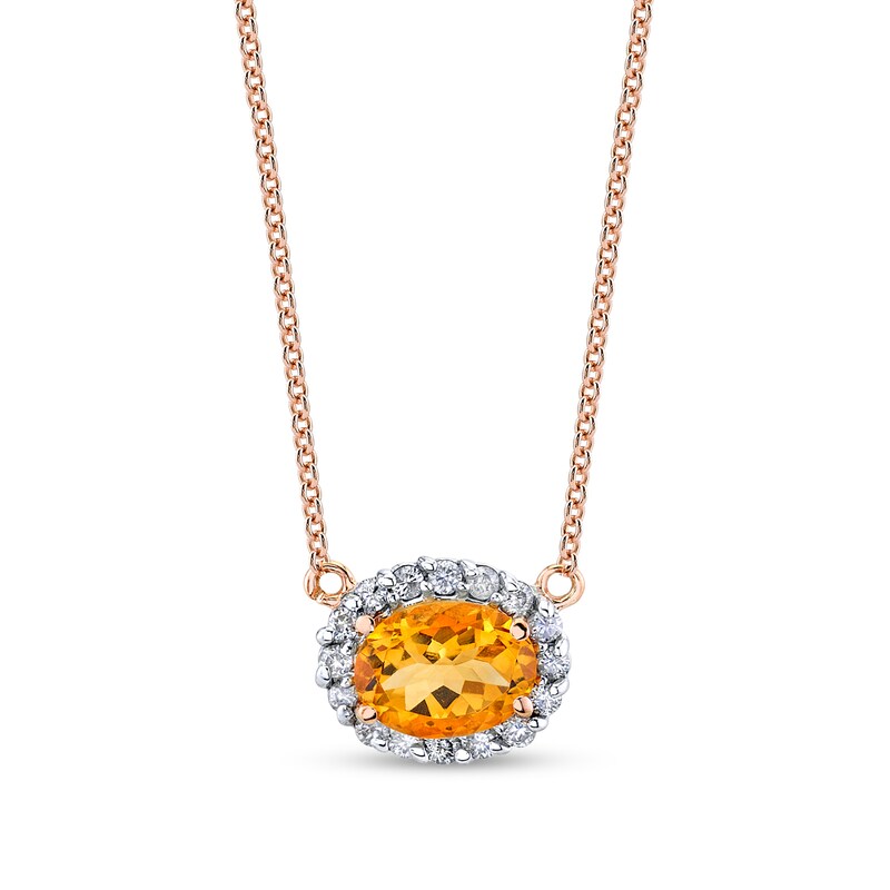 Main Image 1 of Oval Citrine and 1/4 CT. T.W. Diamond Frame Sideways Necklace in 14K Rose Gold
