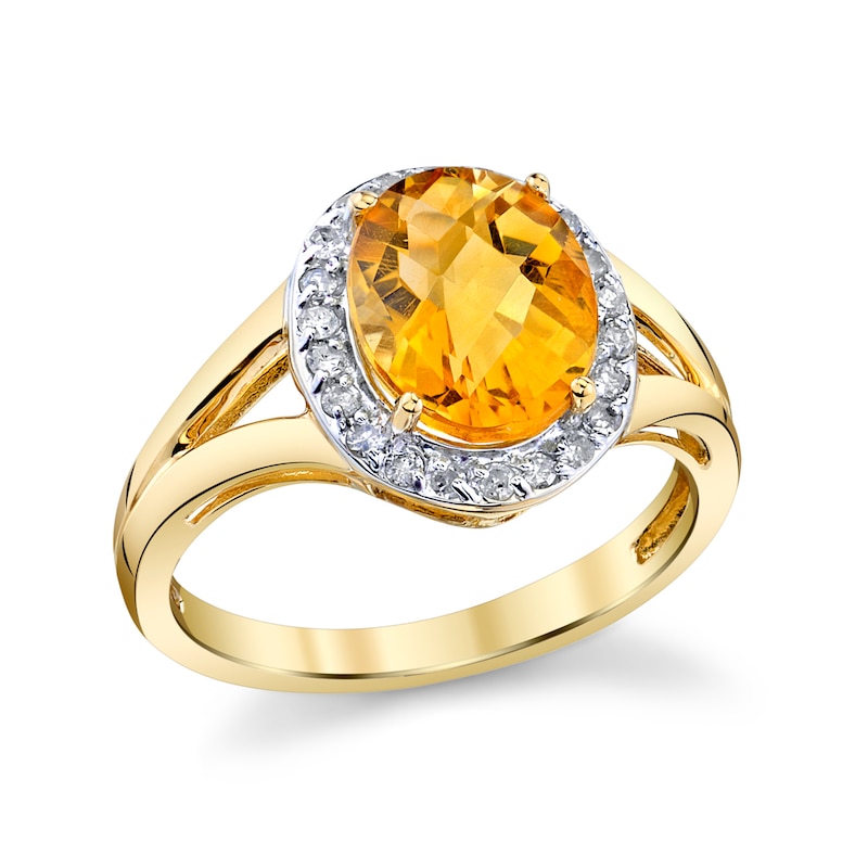 Main Image 1 of Oval Citrine and 1/5 CT. T.W. Diamond Frame Ring in 14K Gold