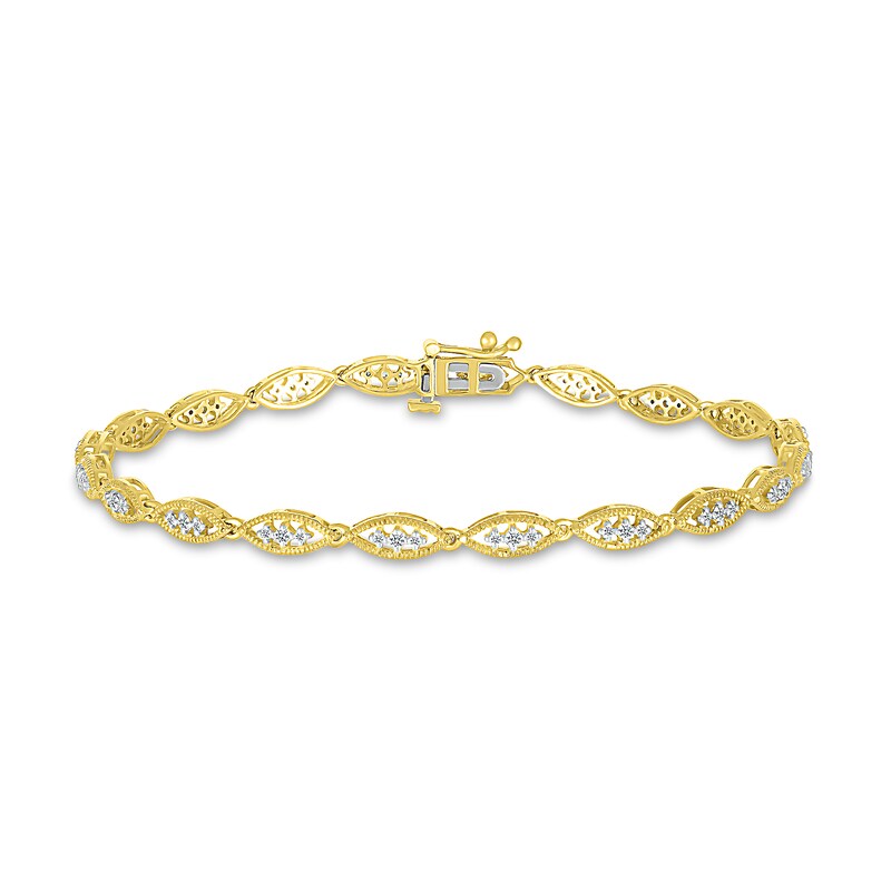 Main Image 2 of 1/3 CT. T.W. Diamond Marquise-Shaped Link Bracelet in 10K Gold – 7.25"