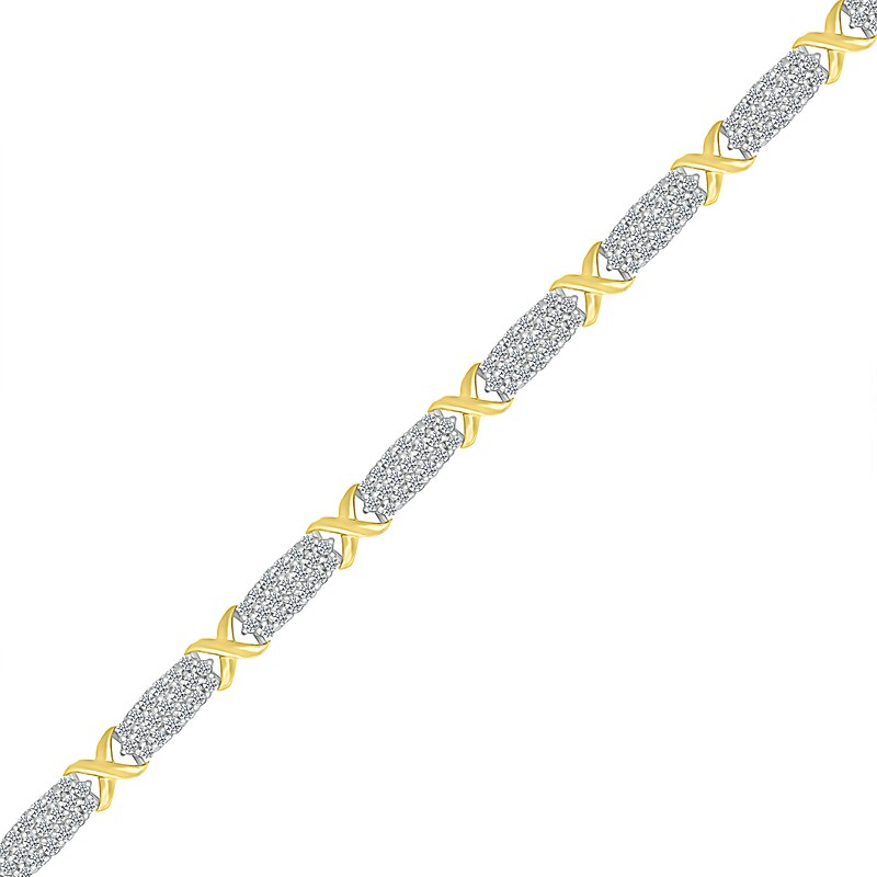 Main Image 1 of 2 CT. T.W. Diamond Alternating "X" Link Bracelet in 10K Two-Tone Gold – 7.25"