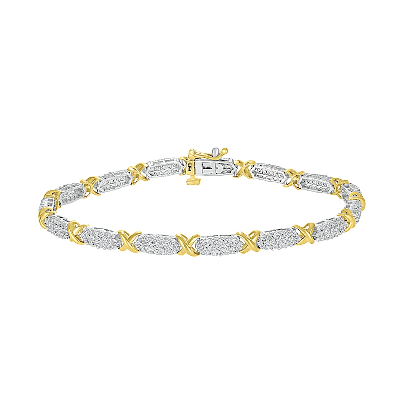 Main Image 2 of 2 CT. T.W. Diamond Alternating "X" Link Bracelet in 10K Two-Tone Gold – 7.25"