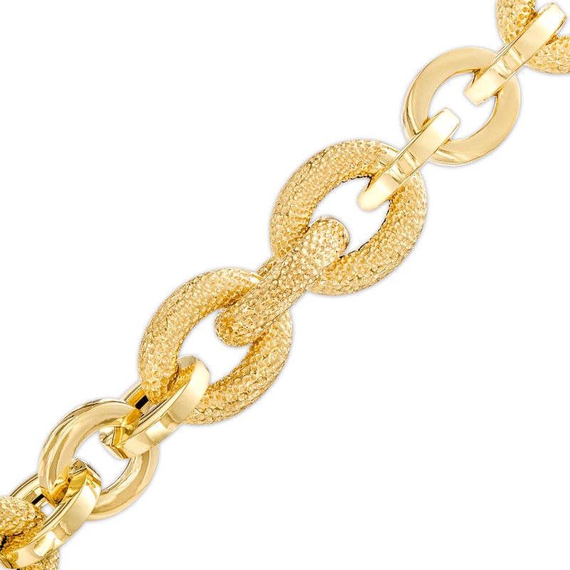 Main Image 1 of Italian Gold 2.0mm Diamond-Cut Glitter Link Chain Alternating Bracelet in Hollow 14K Gold – 9"