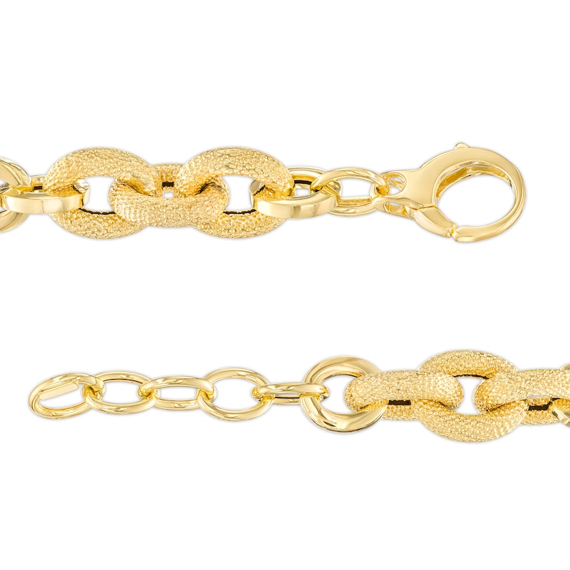 Main Image 3 of Italian Gold 2.0mm Diamond-Cut Glitter Link Chain Alternating Bracelet in Hollow 14K Gold – 9"