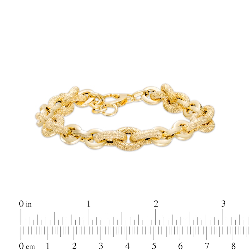 Main Image 4 of Italian Gold 2.0mm Diamond-Cut Glitter Link Chain Alternating Bracelet in Hollow 14K Gold – 9"