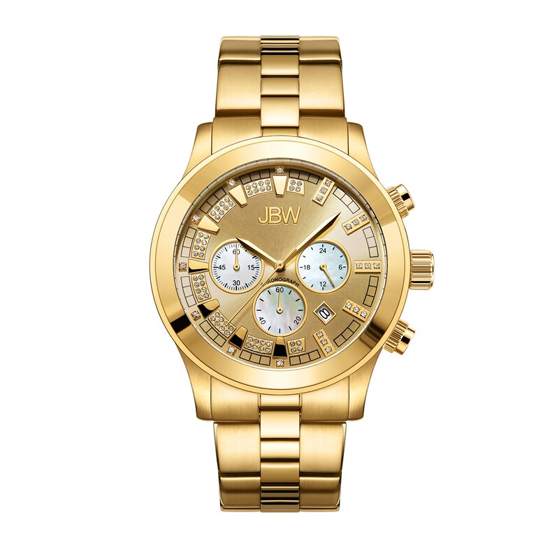Main Image 1 of JBW Delano 1/5 CT. T.W. Diamond 18K Gold Plate Chronograph Watch with Silver-Tone Dial (Model: JB-6218-E)