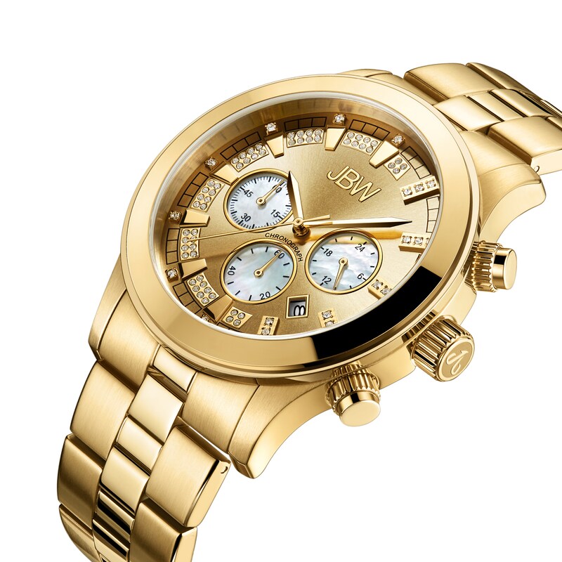 Main Image 2 of JBW Delano 1/5 CT. T.W. Diamond 18K Gold Plate Chronograph Watch with Silver-Tone Dial (Model: JB-6218-E)