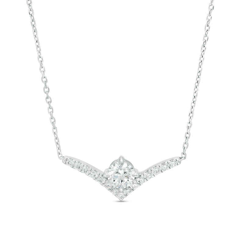 Main Image 1 of You're the One™ 5/8 CT. T.W. Certified Lab-Grown Diamond Chevron Necklace in 14K White Gold (F/SI2) – 18.5"