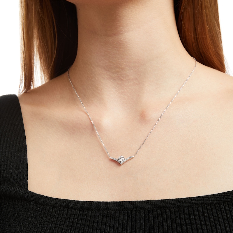 Main Image 2 of You're the One™ 5/8 CT. T.W. Certified Lab-Grown Diamond Chevron Necklace in 14K White Gold (F/SI2) – 18.5"
