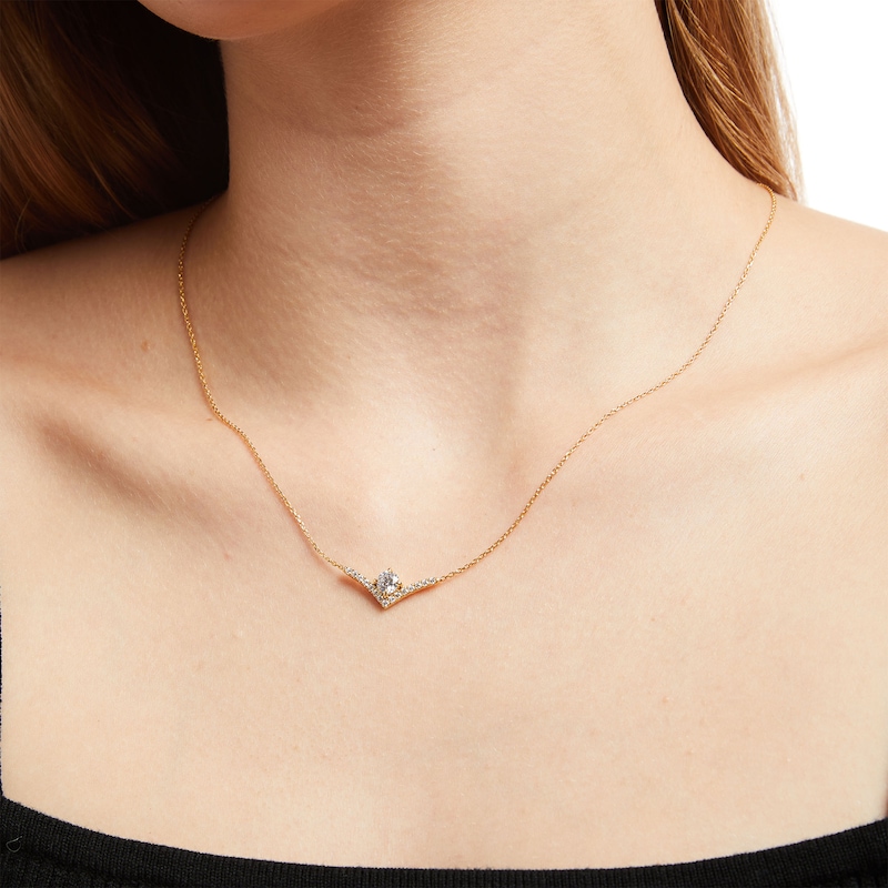 Main Image 2 of You're the One™ 5/8 CT. T.W. Certified Lab-Grown Diamond Chevron Necklace in 14K Gold (F/SI2) – 18.5"