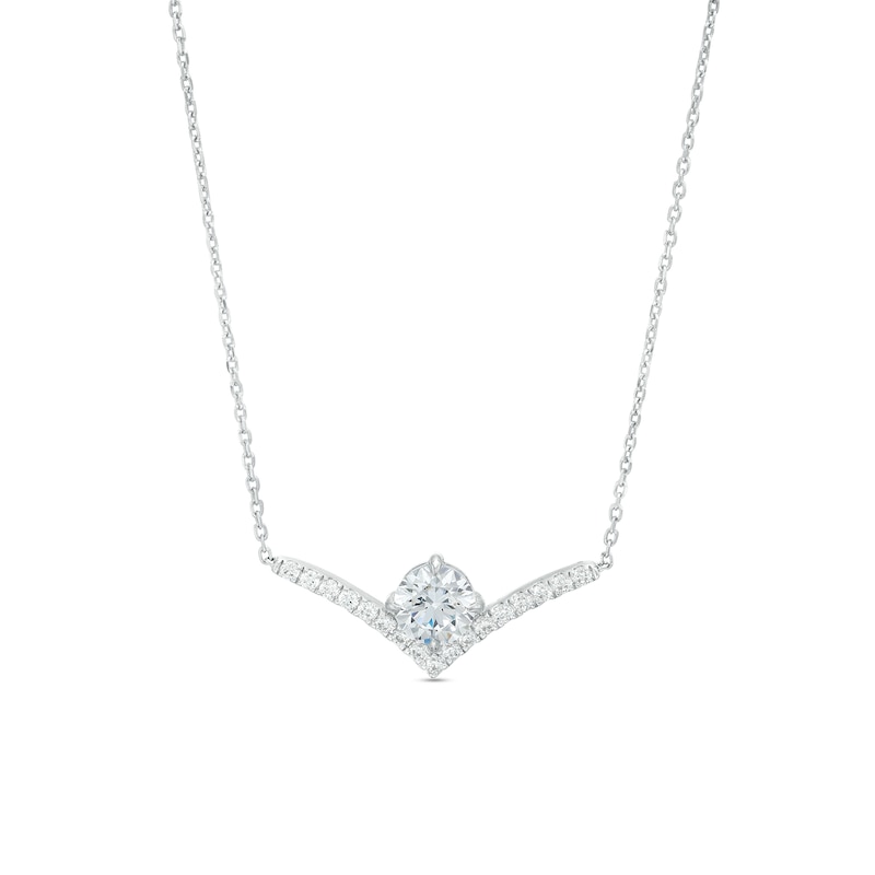 Main Image 1 of You're the One™ 1-1/5 CT. T.W. Certified Lab-Grown Diamond Chevron Necklace in 14K White Gold (F/SI2) – 18.5"