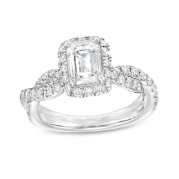 Kleinfeld® x Zales 2-1/5 CT. T.W. Certified Emerald-Cut Lab-Created Diamond Twist Engagement Ring in Platinum (F/VS2)