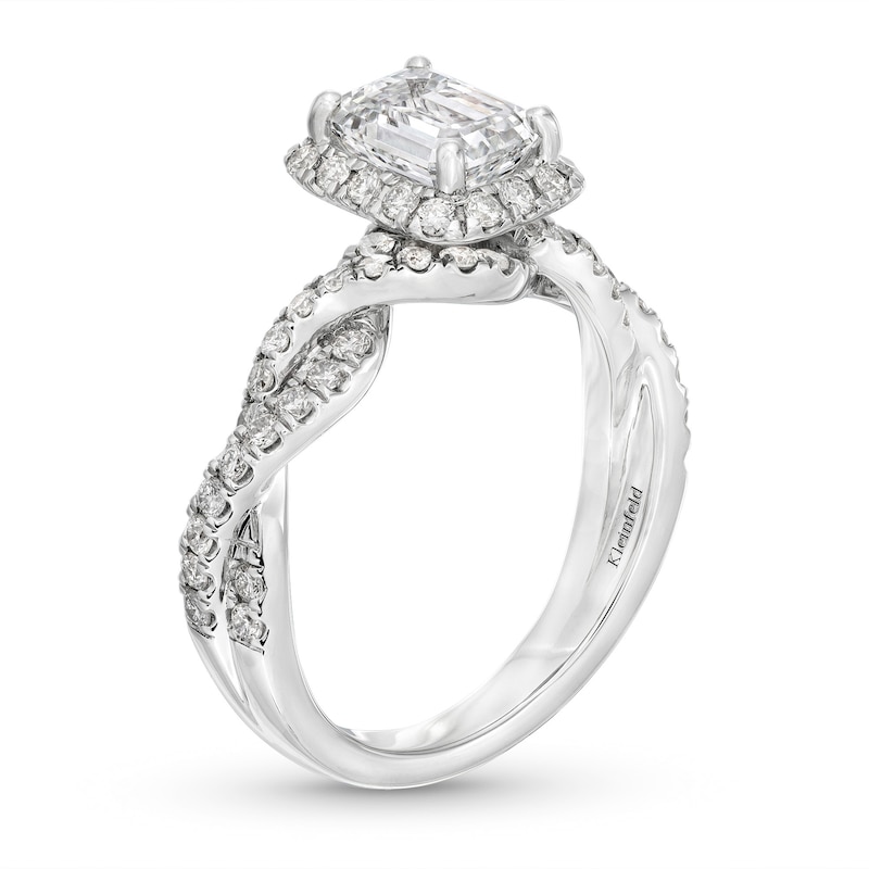 Kleinfeld® x Zales 2-1/5 CT. T.W. Certified Emerald-Cut Lab-Created Diamond Twist Engagement Ring in Platinum (F/VS2)