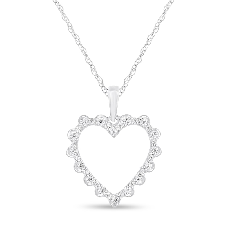 Main Image 1 of 1/4 CT. T.W. Diamond Scallop Edge Open Heart Pendant in 14K White Gold