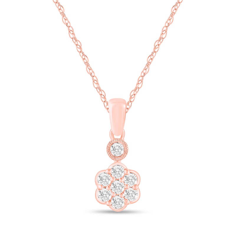 Main Image 1 of 1/4 CT. T.W. Diamond Dainty Flower Pendant in 10K Rose Gold