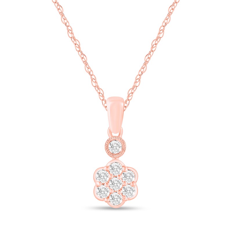 1/4 CT. T.W. Diamond Dainty Flower Pendant in 10K Rose Gold