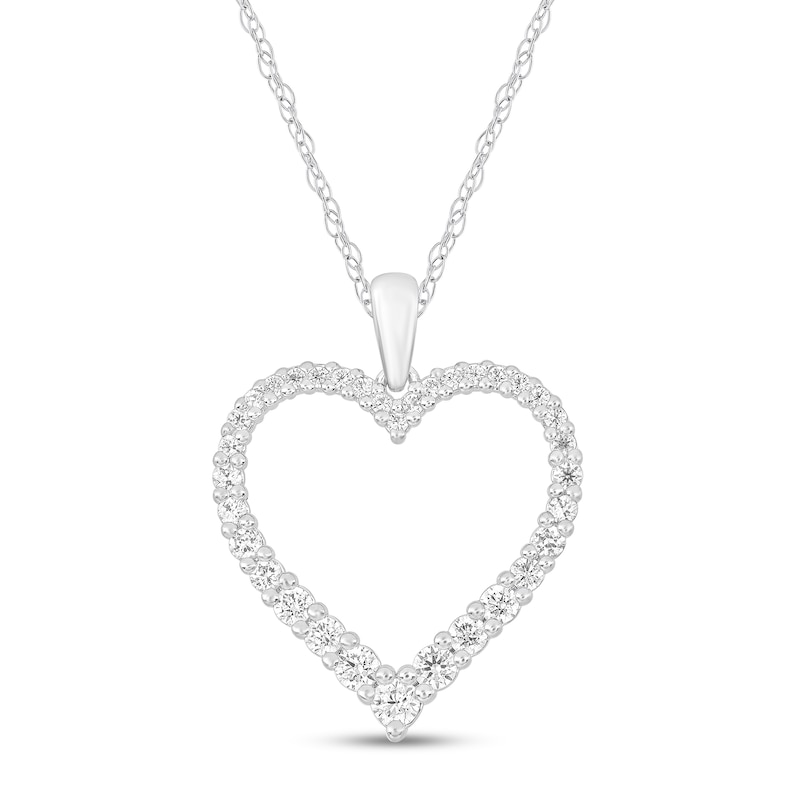 Main Image 1 of 1/2 CT. T.W. Diamond Graduated Open Heart Pendant in 14K White Gold