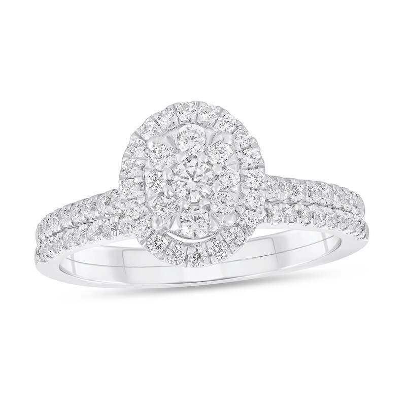 Main Image 1 of 5/8 CT. T.W. Oval-Shaped Multi-Diamond Frame Bridal Set in 10K White Gold