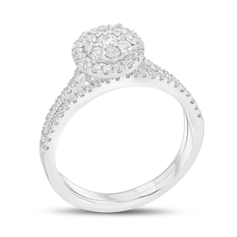 Main Image 2 of 5/8 CT. T.W. Oval-Shaped Multi-Diamond Frame Bridal Set in 10K White Gold