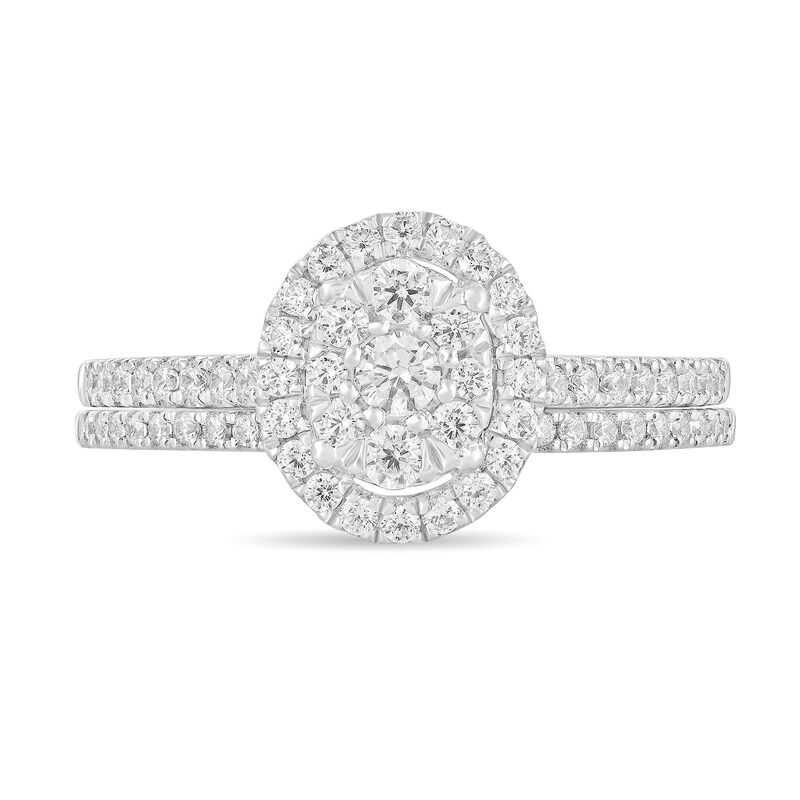 Main Image 3 of 5/8 CT. T.W. Oval-Shaped Multi-Diamond Frame Bridal Set in 10K White Gold