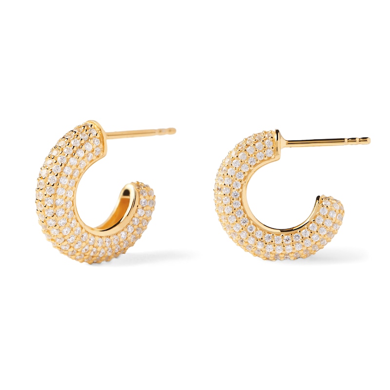 Main Image 6 of PDPAOLA™ at Zales Cubic Zirconia Multi-Row Open Hoop Earrings in Sterling Silver with 18K Gold Plate