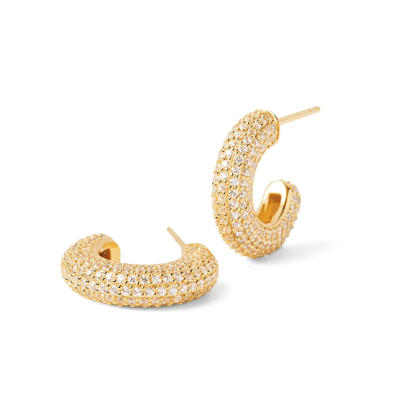 Main Image 7 of PDPAOLA™ at Zales Cubic Zirconia Multi-Row Open Hoop Earrings in Sterling Silver with 18K Gold Plate
