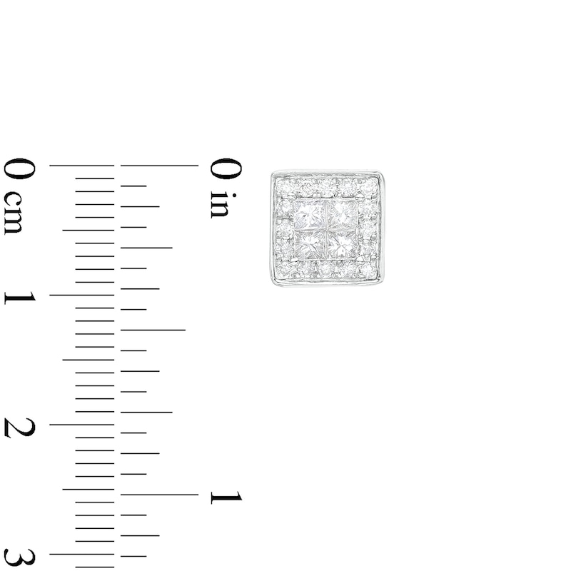 Main Image 3 of Men's 1 CT. T.W. Quad Square-Cut Diamond Frame Stud Earrings in 14K White Gold