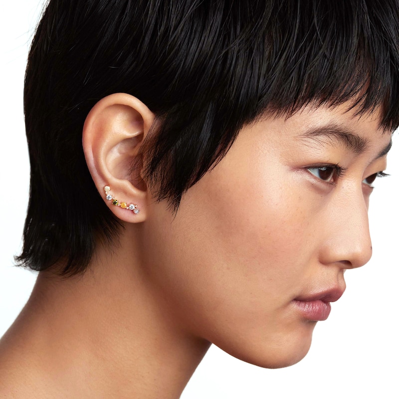 Main Image 4 of PDPAOLA™ at Zales Labradorite and Cubic Zirconia Crawler Earrings in Sterling Silver with 18K Gold Plate