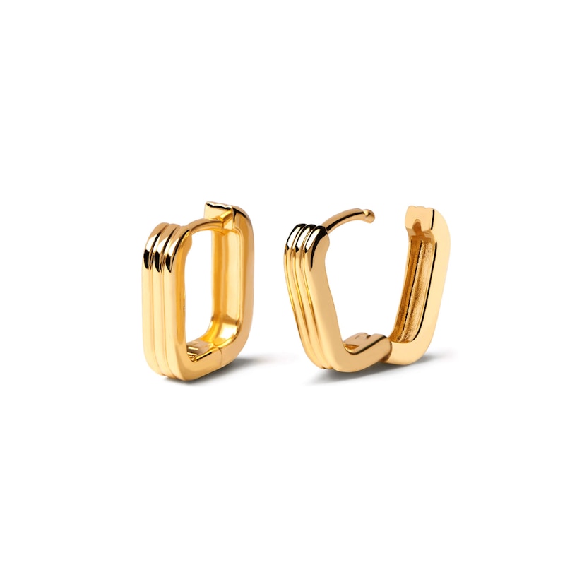 Main Image 3 of PDPAOLA™ at Zales Ribbed U-Hoop Earrings in Sterling Silver with 18K Gold Plate